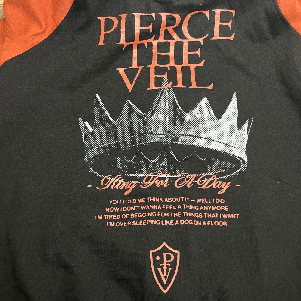 Pierce The Veil King For A Day Zip Up Hoodie Black Orange Mens Large Band Merch